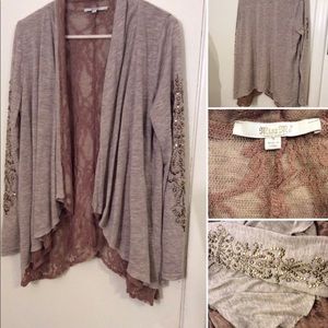 Miss Me mauve/gray lace and stud cardigan